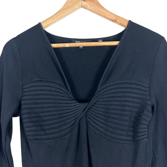 BCBGMAXAZRIA Sweater Dress Womens M Black Ribbed Knee Length Modest Minimalist - Picture 3 of 6